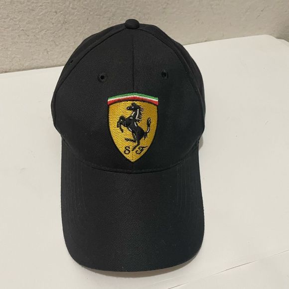 FERRARI PRANCING HORSE EMBLEM BLACK BRIM SOFT Embroidery Basebell Cap Hats - Picture 2 of 7